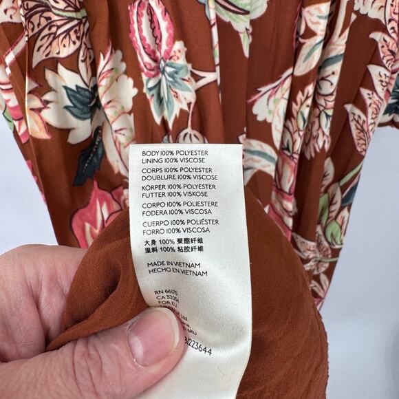 by Anthropologie Leandra Pleated Midi Dress XL Brown Floral Polyester Lined - Picture 10 of 11